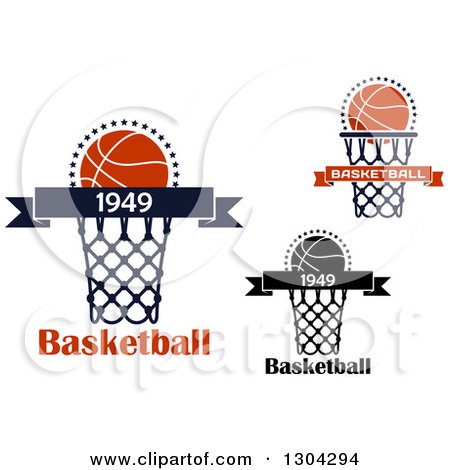 Clipart of Blank Banners with Basketballs, Hoops, and Text - Royalty Free Vector Illustration by Vector Tradition SM