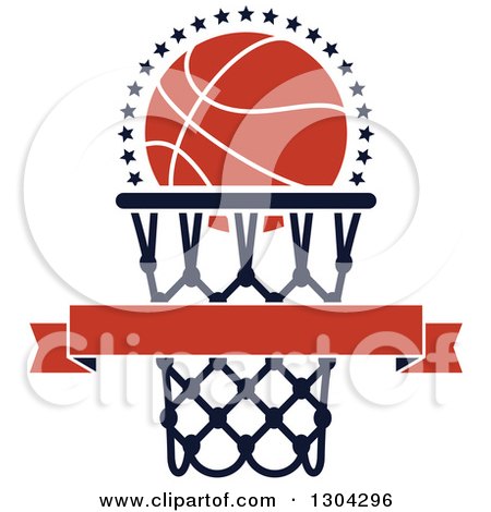 Clipart of a Blank Banner with an Orange Basketball and Hoop 2 - Royalty Free Vector Illustration by Vector Tradition SM