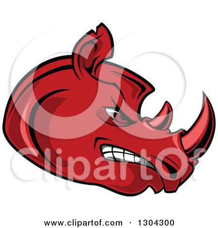 Clipart of a Cartoon Angry Red Rhinoceros Head in Profile - Royalty Free Vector Illustration by Vector Tradition SM