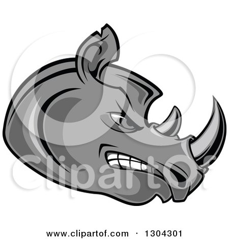 Clipart of a Cartoon Angry Gray Rhinoceros Head in Profile - Royalty Free Vector Illustration by Vector Tradition SM