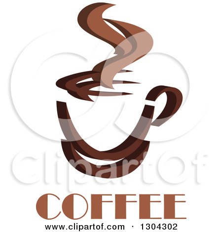 Clipart of a Brown Steamy Coffee Cup over Text - Royalty Free Vector Illustration by Vector Tradition SM