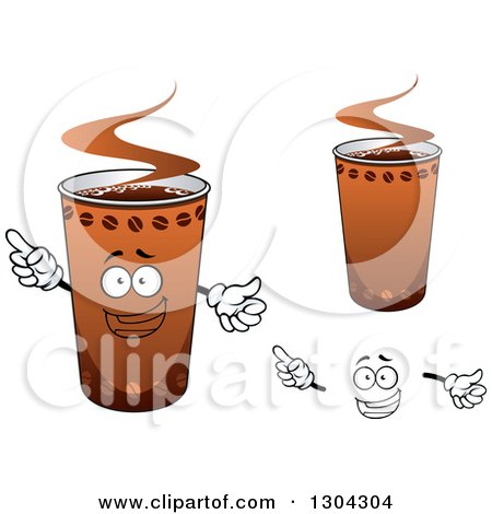 Clipart of a Face, Hands and Take out Coffee Cups - Royalty Free Vector Illustration by Vector Tradition SM