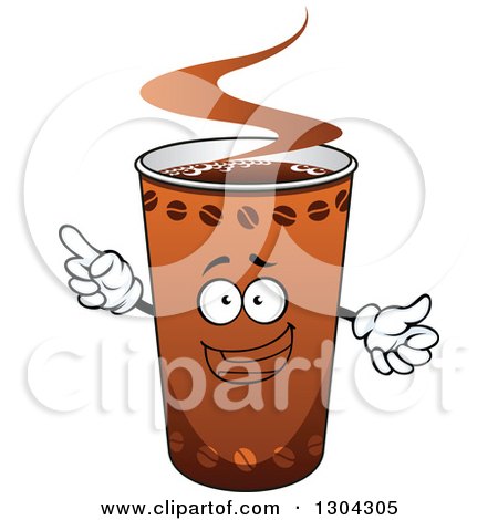 Clipart of a Happy Take out Coffee Cup Character Holding up a Finger - Royalty Free Vector Illustration by Vector Tradition SM