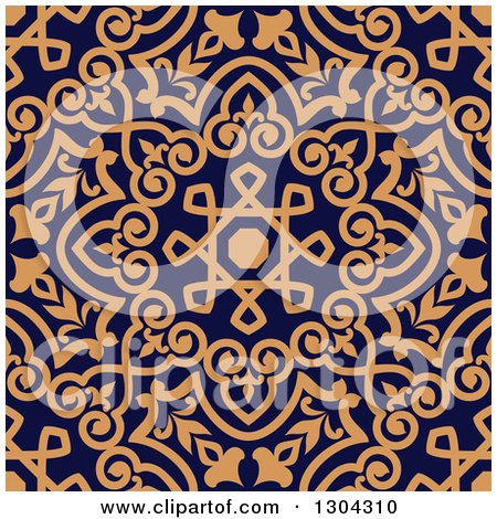 Clipart of a Seamless Orange Arabic or Islamic Design Background on Navy Blue 2 - Royalty Free Vector Illustration by Vector Tradition SM