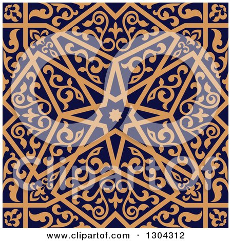 Clipart of a Seamless Orange Arabic or Islamic Design Background on Navy Blue 4 - Royalty Free Vector Illustration by Vector Tradition SM