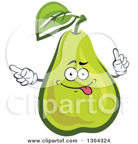 Clipart of a Cartoon Green Pear Character Pointing and Holding up a Finger - Royalty Free Vector Illustration by Vector Tradition SM
