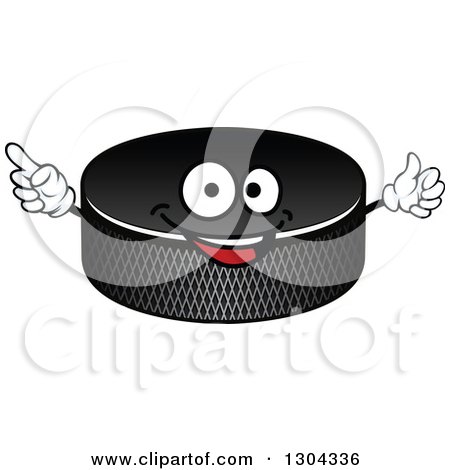 Clipart of a Hockey Puck Character Holding up a Finger - Royalty Free Vector Illustration by Vector Tradition SM