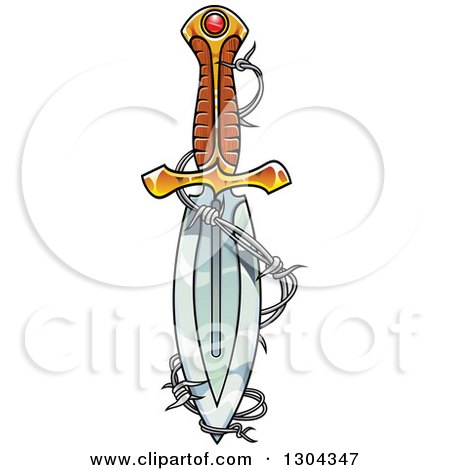 Clipart of a Shiny Dagger Blade with Barbed Wire 3 - Royalty Free Vector Illustration by Vector Tradition SM