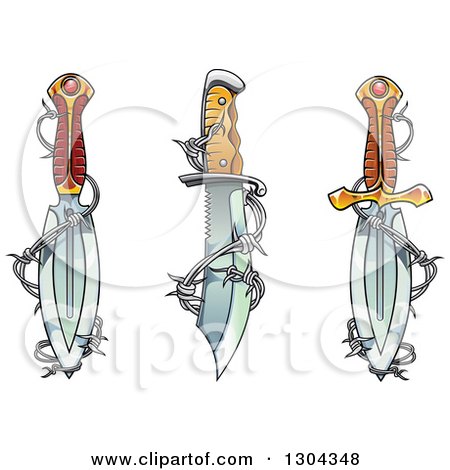 Clipart of Shiny Dagger Blades with Barbed Wire - Royalty Free Vector Illustration by Vector Tradition SM