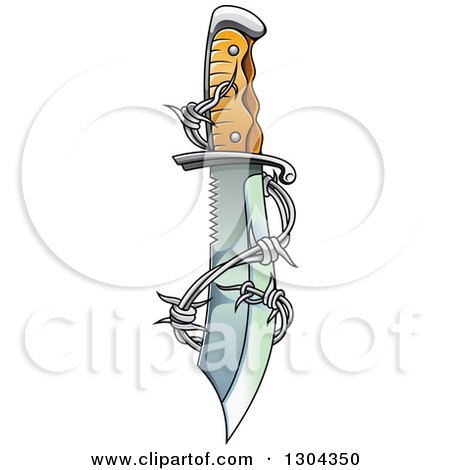 Clipart of a Shiny Dagger Blade with Barbed Wire 2 - Royalty Free Vector Illustration by Vector Tradition SM
