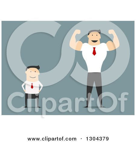 Clipart of Flat Modern White Big and Small Business Men, over Blue - Royalty Free Vector Illustration by Vector Tradition SM