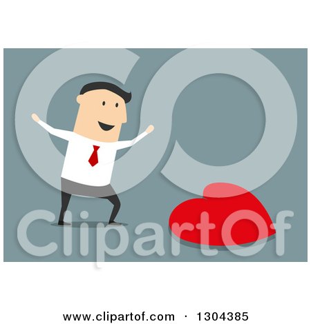 Clipart of a Flat Modern White Businessman Discovering Love, over Blue - Royalty Free Vector Illustration by Vector Tradition SM