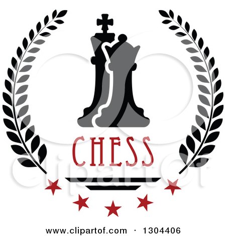 Clipart of a Black and White Chess Pawn and King in a Laurel Wreath with Red Stars and Text - Royalty Free Vector Illustration by Vector Tradition SM