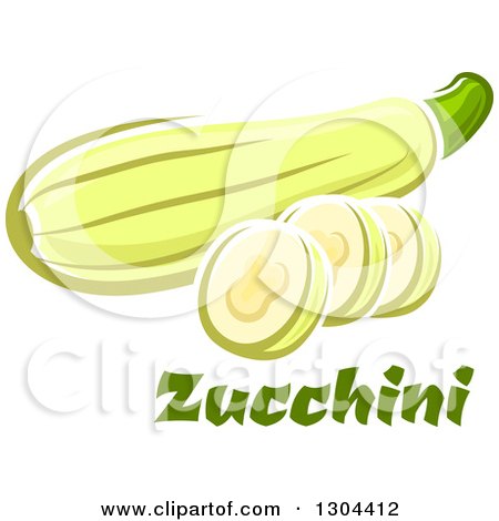 Clipart of a Cartoon Zucchini and Slices over Text - Royalty Free Vector Illustration by Vector Tradition SM