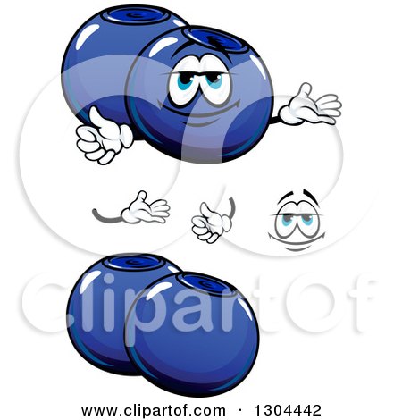 Clipart of a Cartoon Face, Hands and Shiny Blueberries - Royalty Free Vector Illustration by Vector Tradition SM