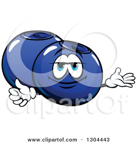 Clipart of a Cartoon Shiny Blueberries Character Giving a Thumb up and Presenting - Royalty Free Vector Illustration by Vector Tradition SM