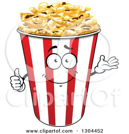 Clipart of a Presenting Popcorn Bucket Character - Royalty Free Vector Illustration by Vector Tradition SM