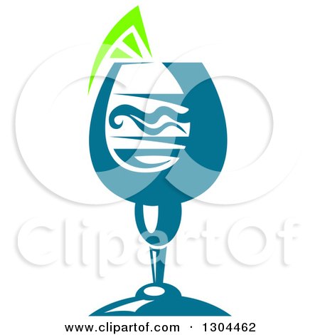 Clipart of a Teal Cocktail Beverage Garnished with Lime - Royalty Free Vector Illustration by Vector Tradition SM