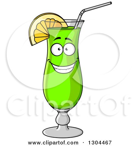 Clipart of a Green Cocktail Beverage Character with a Straw and Lemon - Royalty Free Vector Illustration by Vector Tradition SM