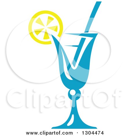 Clipart of a Blue Cocktail Beverage Garnished with Lemon - Royalty Free Vector Illustration by Vector Tradition SM