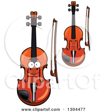 Clipart of Cartoon Violins and Bows - Royalty Free Vector Illustration by Vector Tradition SM