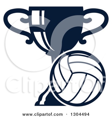 Clipart of a Dark Blue Trophy and Vollyeball - Royalty Free Vector Illustration by Vector Tradition SM