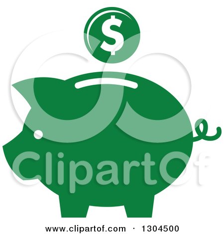 Clipart of a Green Piggy Bank and Coin Icon - Royalty Free Vector Illustration by Vector Tradition SM