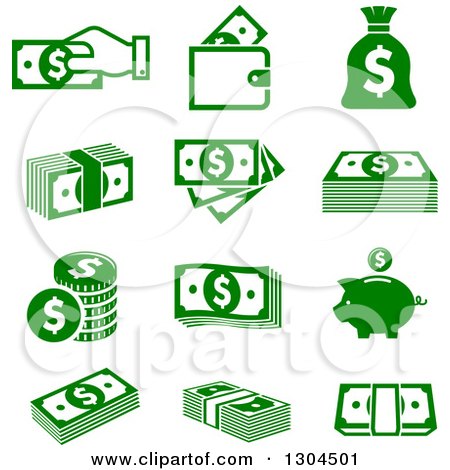 Clipart of Green American Money Icons - Royalty Free Vector Illustration by Vector Tradition SM