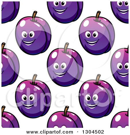 Clipart of a Seamless Pattern Background of Happy Plums - Royalty Free Vector Illustration by Vector Tradition SM