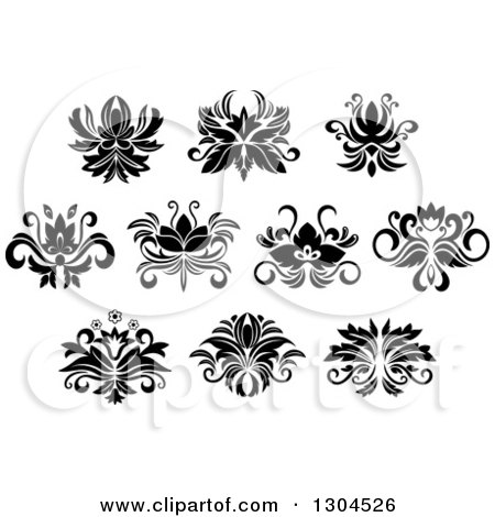 Clipart of Black and White Vintage Floral Design Elements 9 - Royalty Free Vector Illustration by Vector Tradition SM