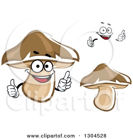 Clipart of a Cartoon Face, Hands and Brown Mushrooms - Royalty Free Vector Illustration by Vector Tradition SM