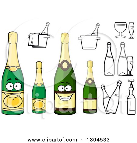 Clipart of Champagne Bottles and Glasses - Royalty Free Vector Illustration by Vector Tradition SM
