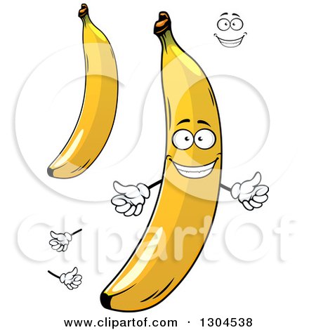 Clipart of a Face, Hands and Shiny Yellow Bananas - Royalty Free Vector Illustration by Vector Tradition SM