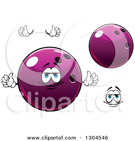 Clipart of a Cartoon Face, Hands and Shiny Purple Bowling Balls - Royalty Free Vector Illustration by Vector Tradition SM