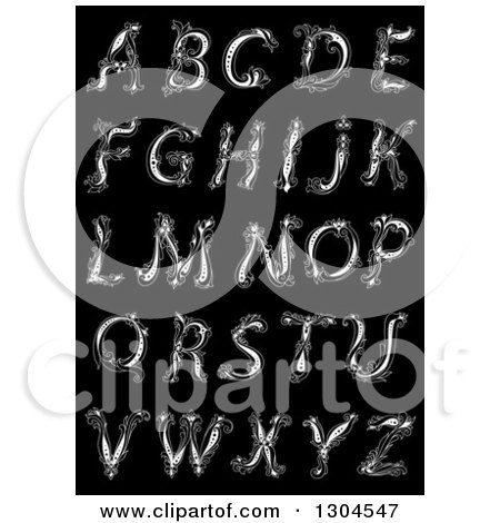 Clipart of White Floral Capital Letters on Black - Royalty Free Vector Illustration by Vector Tradition SM