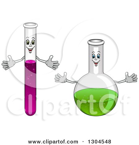 Clipart of Welcoming Cartoon Laboratory Flask and Test Tube Characters - Royalty Free Vector Illustration by Vector Tradition SM
