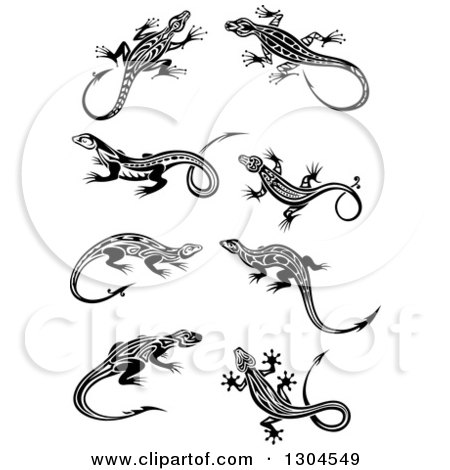 Clipart of Black and White Tribal Lizards 5 - Royalty Free Vector Illustration by Vector Tradition SM