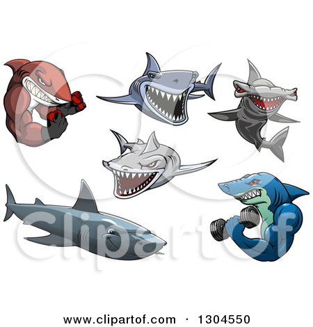 Clipart of Cartoon Tough Sharks - Royalty Free Vector Illustration by Vector Tradition SM