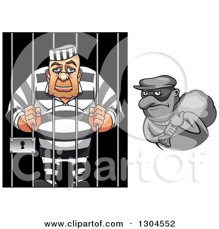 Clipart of a White Male Prisoner and Grayscale Robber - Royalty Free Vector Illustration by Vector Tradition SM
