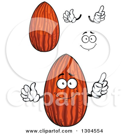 Clipart of a Cartoon Face, Hands and Shiny Almonds - Royalty Free Vector Illustration by Vector Tradition SM