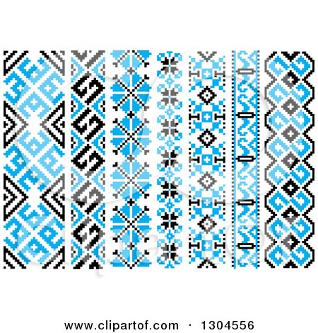 Clipart of Blue Black and White Vertical Native American Styled Borders 3 - Royalty Free Vector Illustration by Vector Tradition SM