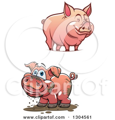 Clipart of Cartoon Happy Muddy and Clean Pigs - Royalty Free Vector Illustration by Vector Tradition SM