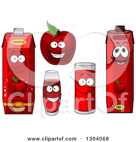 Clipart of a Happy Red Apple Character and Juice Cartons and Cups 2 - Royalty Free Vector Illustration by Vector Tradition SM