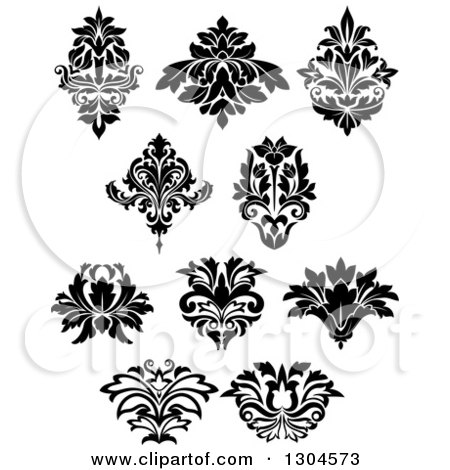 Clipart of Black and White Vintage Floral Design Elements 8 - Royalty Free Vector Illustration by Vector Tradition SM