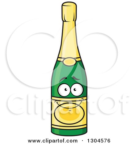 Clipart of a Smiling Champagne Bottle Character - Royalty Free Vector Illustration by Vector Tradition SM