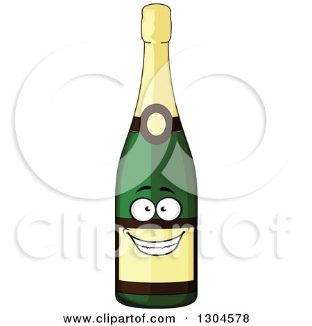 Clipart of a Smiling Champagne Bottle Character 2 - Royalty Free Vector Illustration by Vector Tradition SM