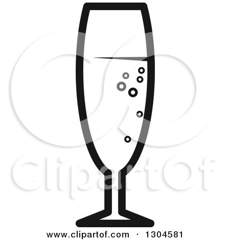 Clipart of a Black and White Glass of Champagne - Royalty Free Vector Illustration by Vector Tradition SM