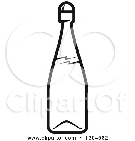 Clipart of a Black and White Champagne Bottle - Royalty Free Vector Illustration by Vector Tradition SM