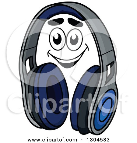 Clipart of a Cartoon Happy Blue Headphones Character - Royalty Free Vector Illustration by Vector Tradition SM