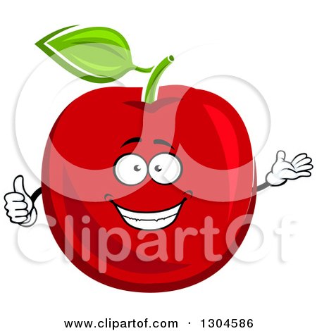 Clipart of a Happy Red Apple Character Giving a Thumb up and Presenting - Royalty Free Vector Illustration by Vector Tradition SM